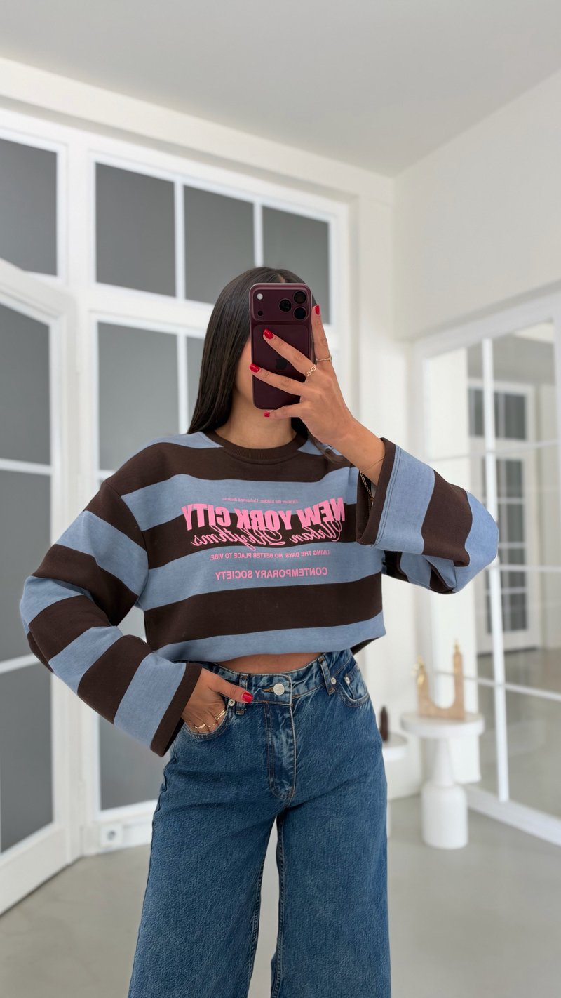 Mavi Şeritli Baskılı Sweatshirt GAUS-02121 GAUS-02311