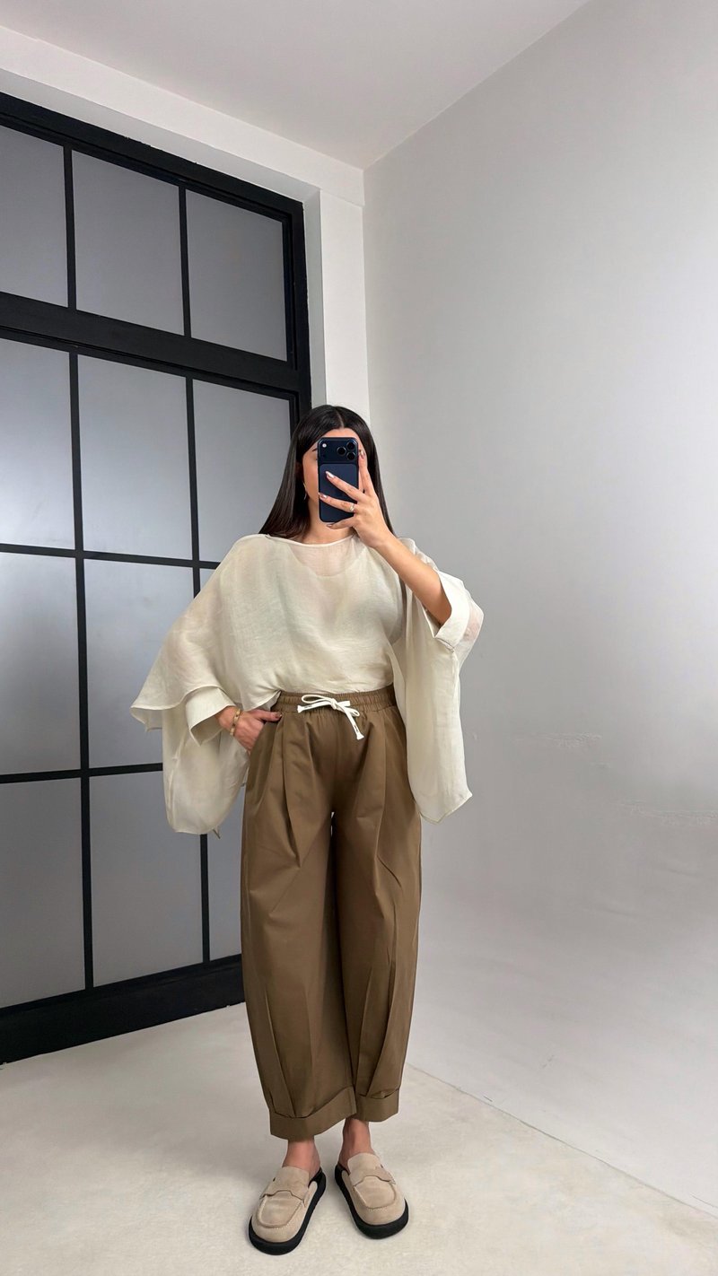 Cappuccino Beli Lastikli Muadil Pantolon GAUS-01119