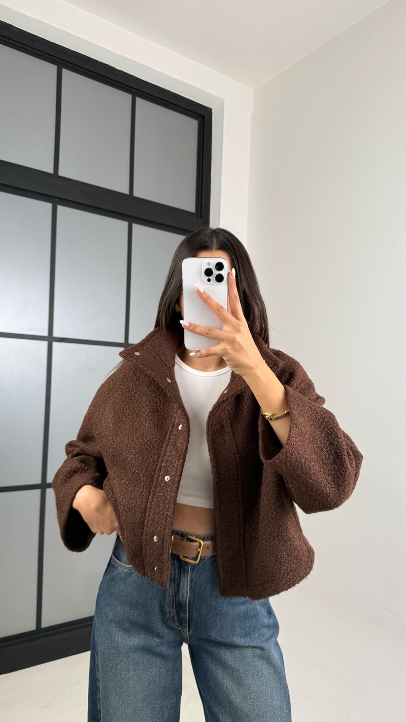 Kahve Cute MD Model Buklet Çıtçıt Düğmeli Ceket GAUS-00521