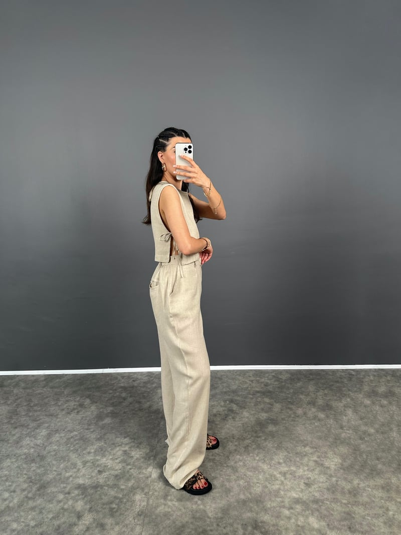 Alonsa Premium Bağcıklı Keten İkili Takım 