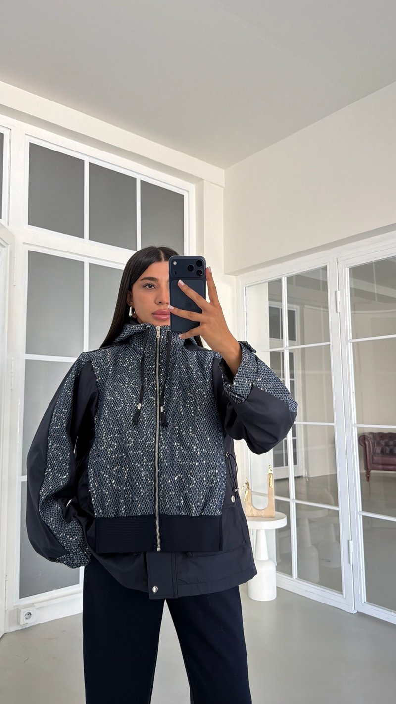 Lacivert Pullu Beli Lastikli Ceket Pantolon Paraşüt Detaylı Modal Takım GAUS-02048