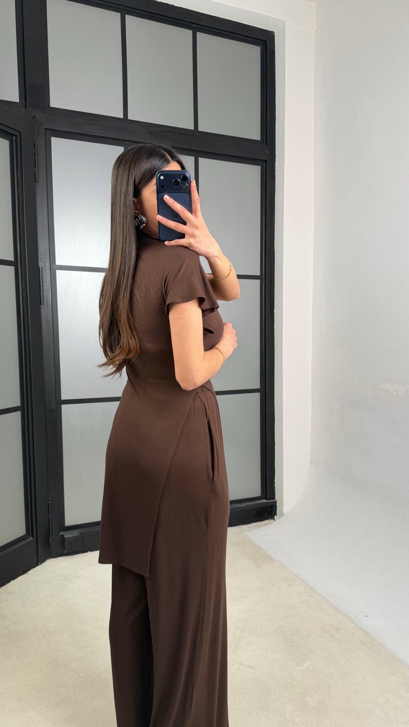 Kahve ZR Model Kaşmir Dokulu Bluz GAUS-01355
