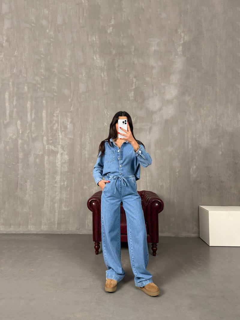 Ravita Açık Mavi Düğmeli Tasarım Premium Denim Takım