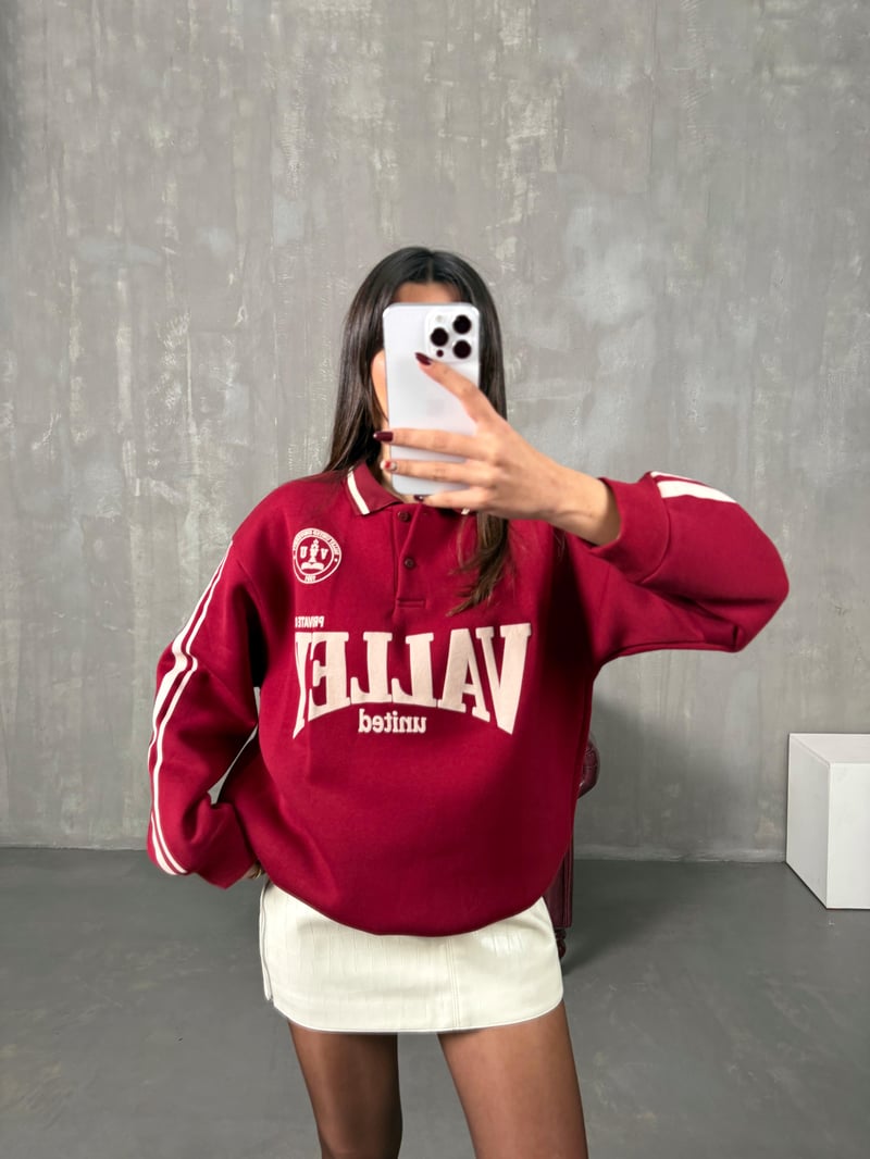 Juste Bordo Yazı Baskılı Sweat