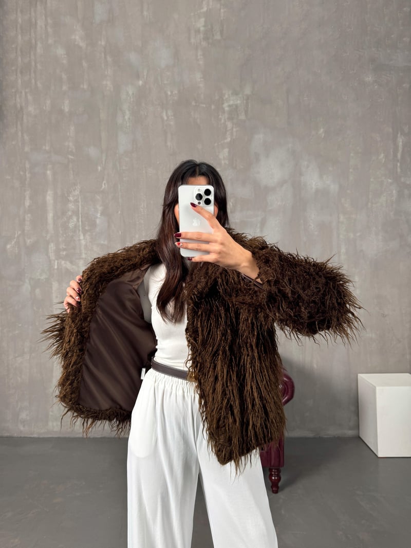 Noag Kahve Püsküllü Astarlı Kürk