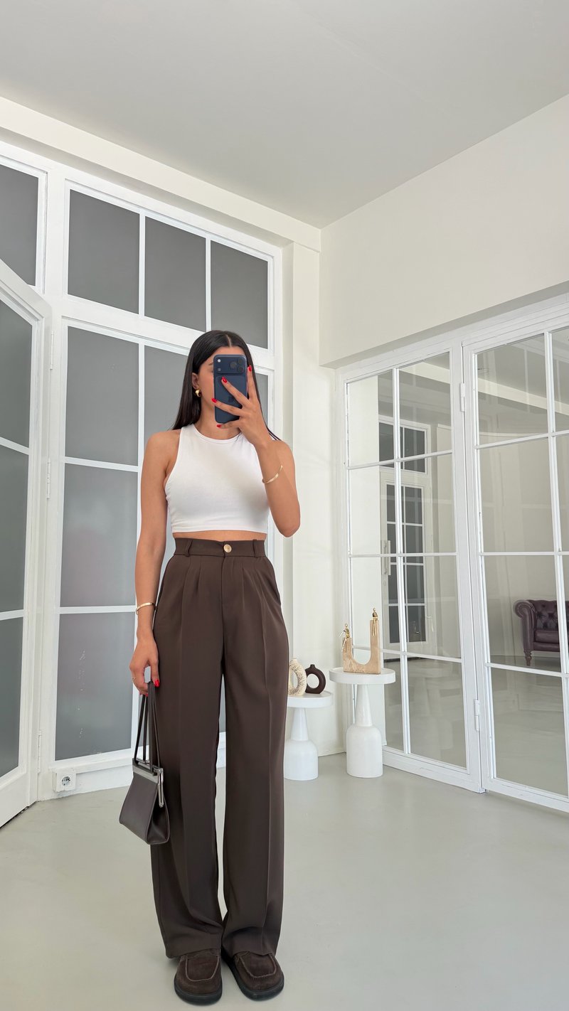 Acı Kahve Gold Düğmeli Tencel Pantolon GAUS-01844