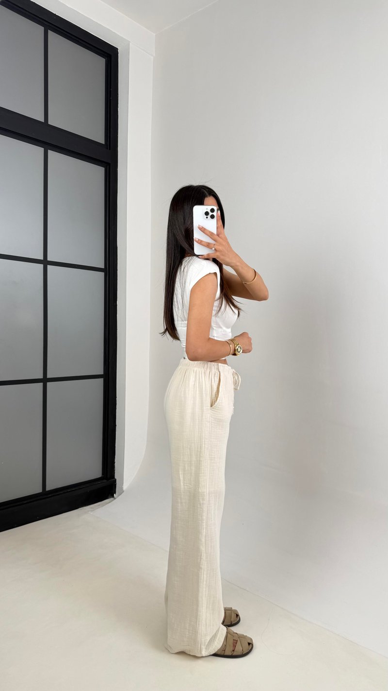 Taş Beli Lastikli Müslin Pantolon Gaus00586