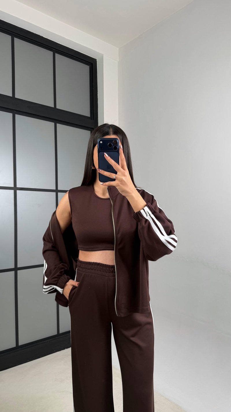 Acı Kahve 3lü Şerit Detaylı Modal Takım GAUS-01140