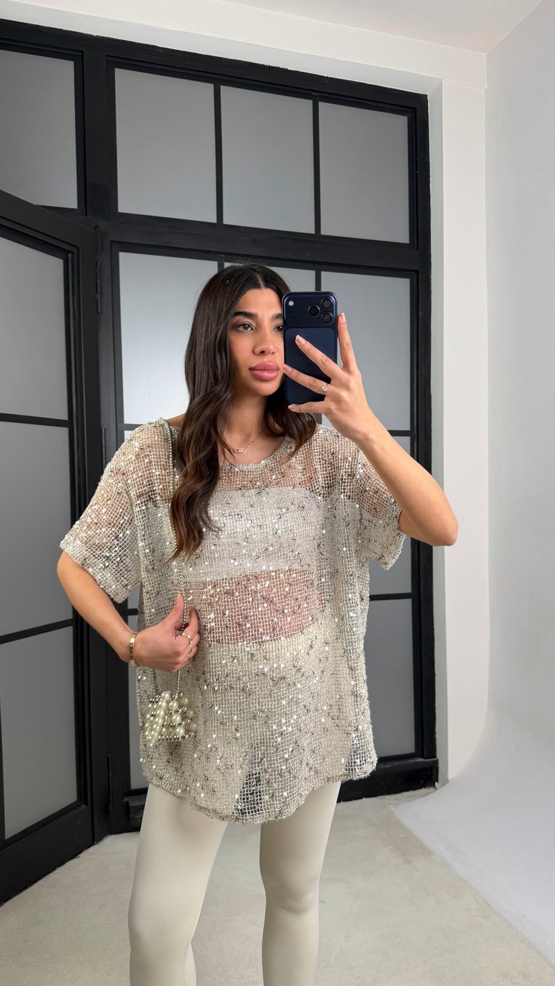 Taş Muadil Pul İşleme Detaylı İthal Oversize Bluz  GAUS-01187