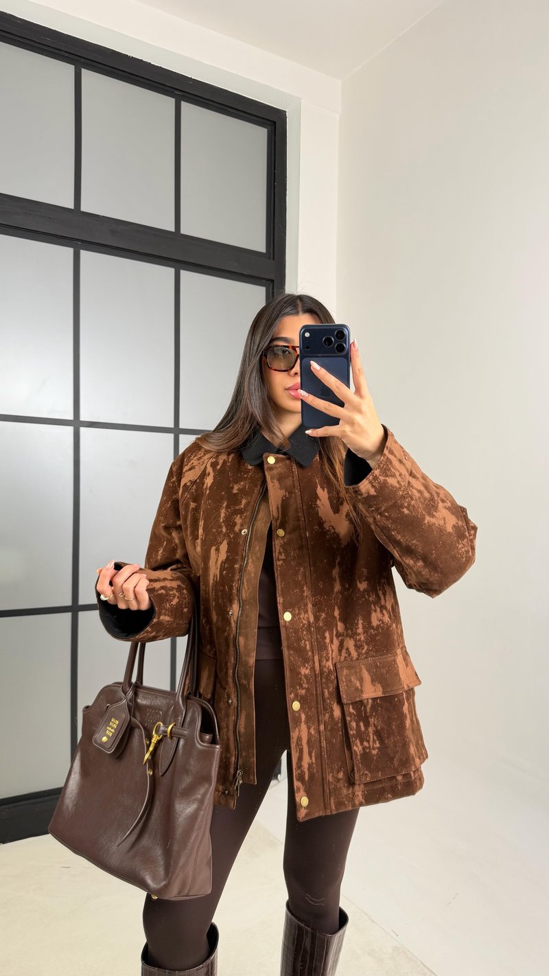 Kahve Kadife Yakalı Efektli Premium Mont GAUS-00791