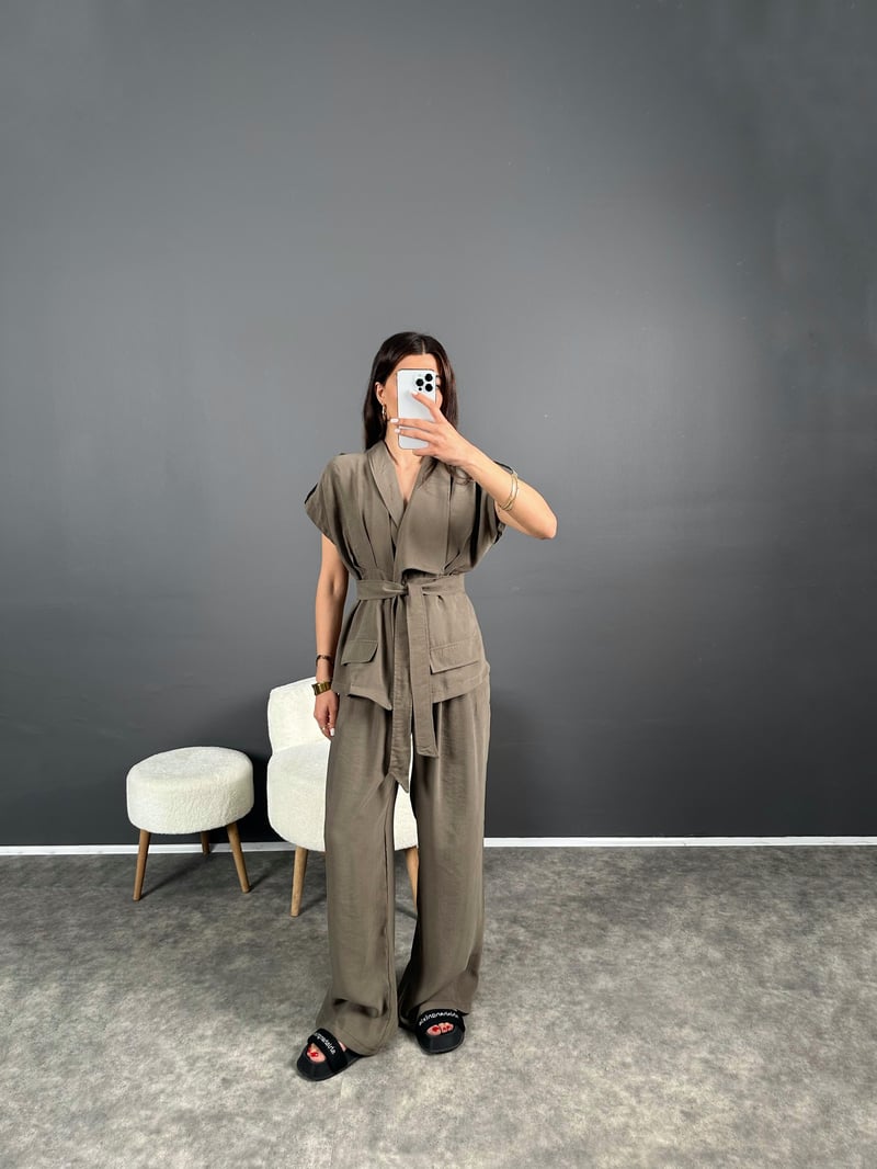 Leson Haki  Premium Tensel Kumaş Yelekli İkili Takım