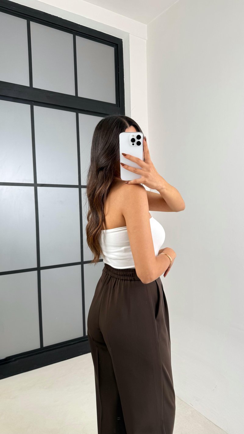 Acı Kahve Gold Düğmeli Beli Lastikli Premium Pantolon GAUS-00141