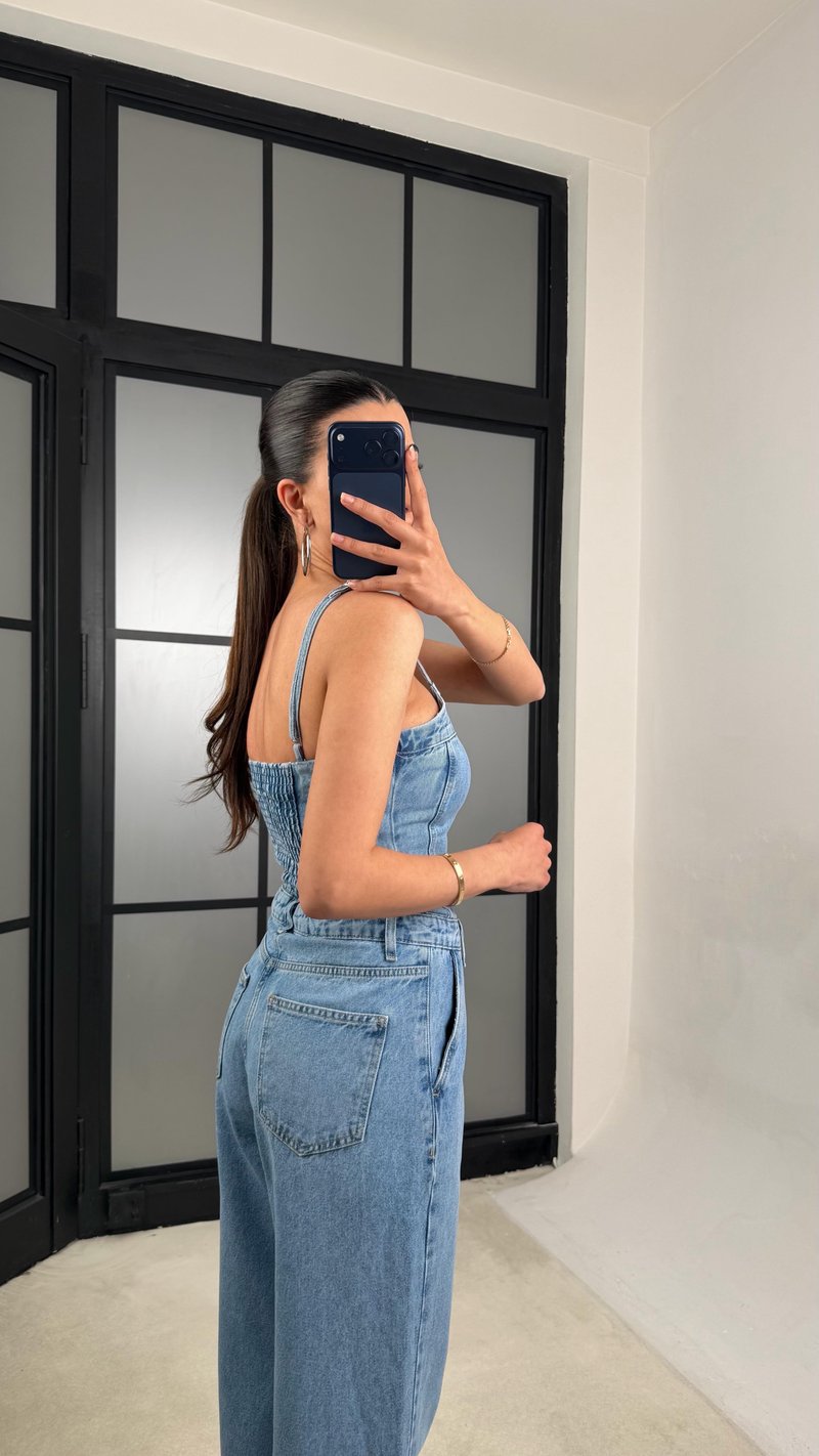 Mavi Ayarlanabilir Askılı Denim Tulum GAUS-01521