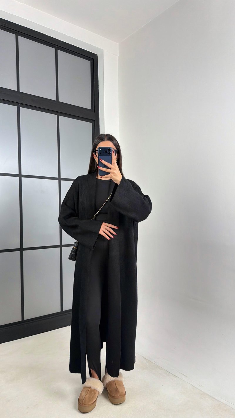 Siyah Oversize Maxi Boy Triko Hırka GAUS-00728
