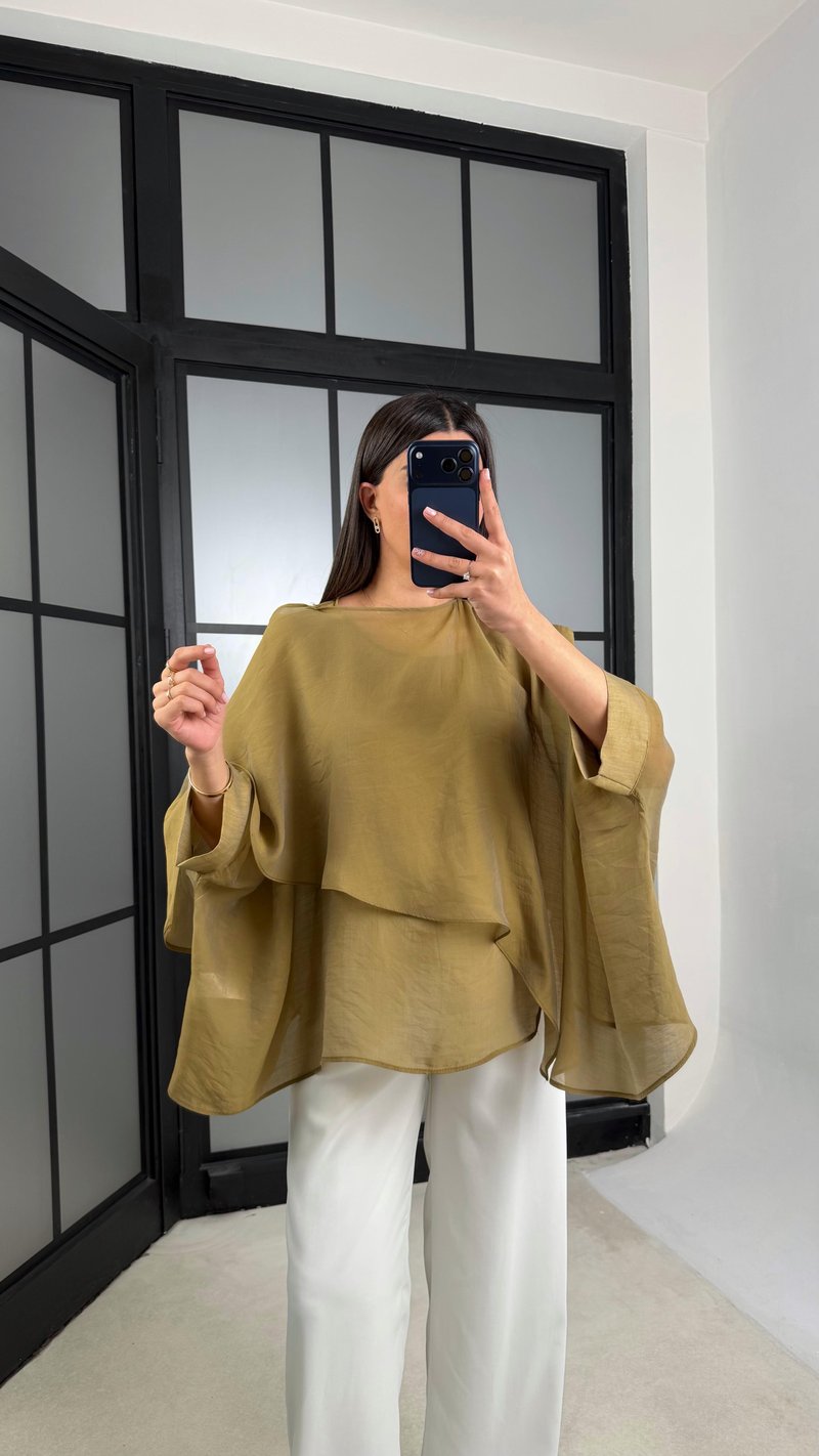 Yağ Yeşili Transparan Premium Tasarım Pelerin GAUS-01110