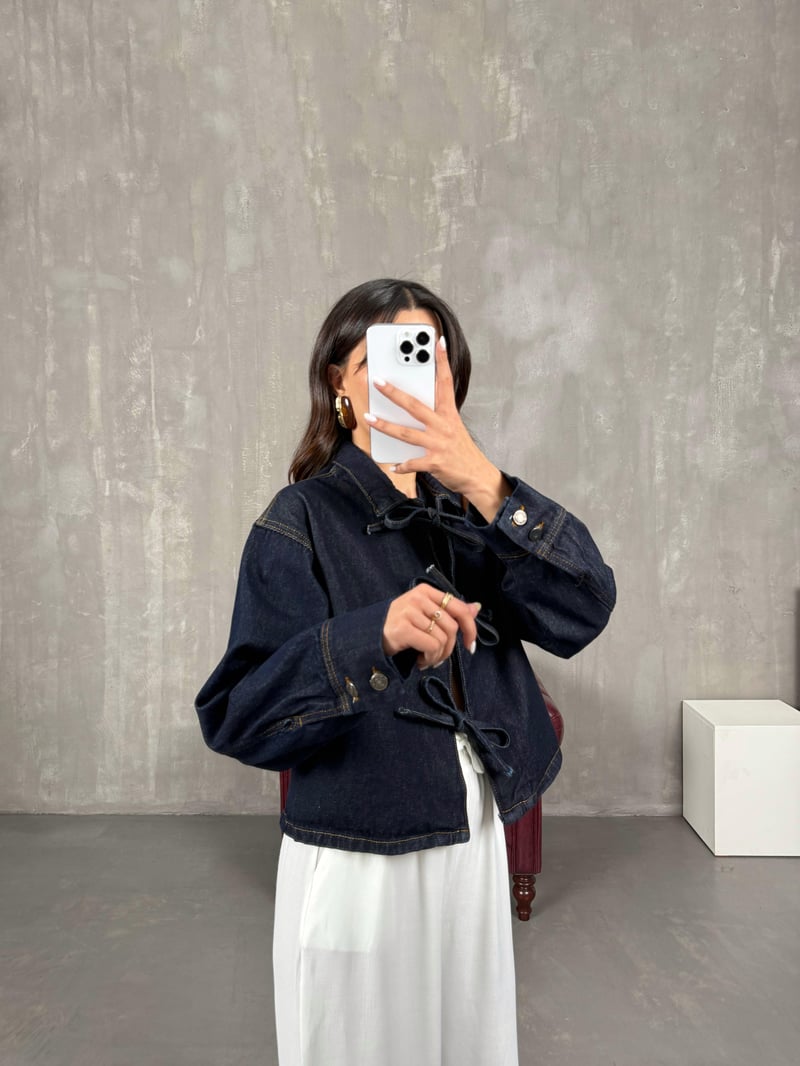 Luz Lacivert Önden Bağlamalı Denim Ceket