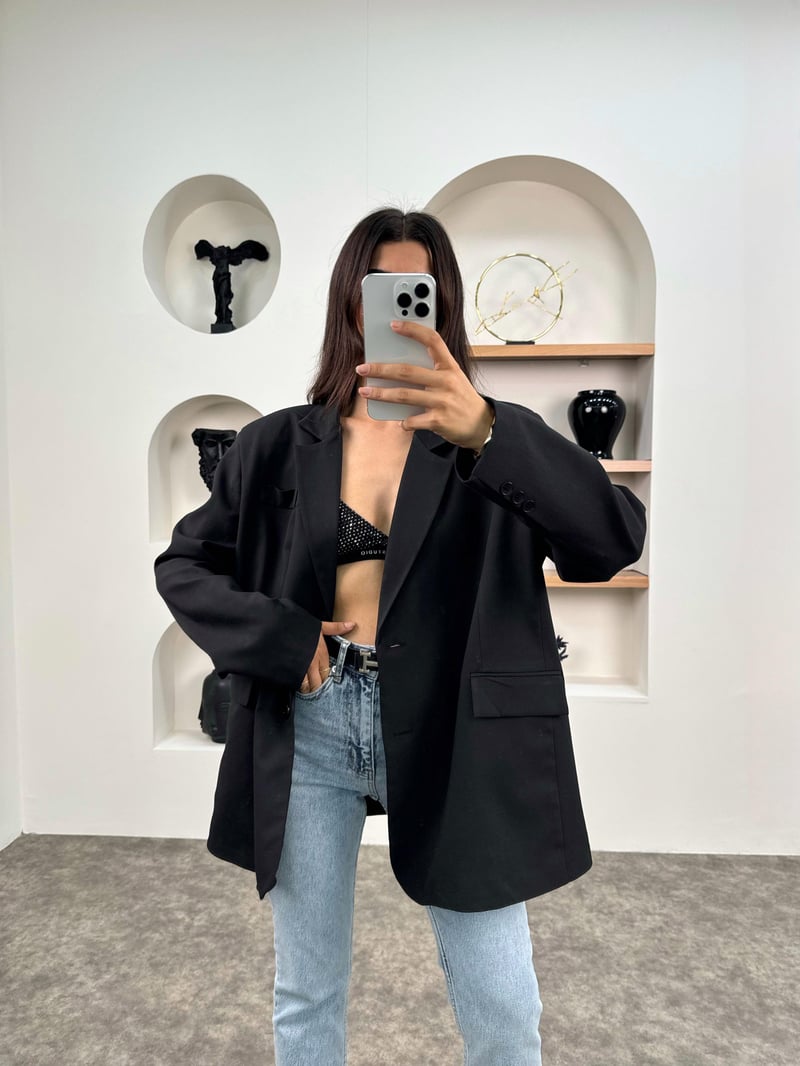 Pecho Siyah Astarlı Blazer Ceket