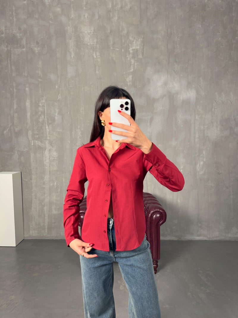 Neval Bordo Slim Fit Gömlek