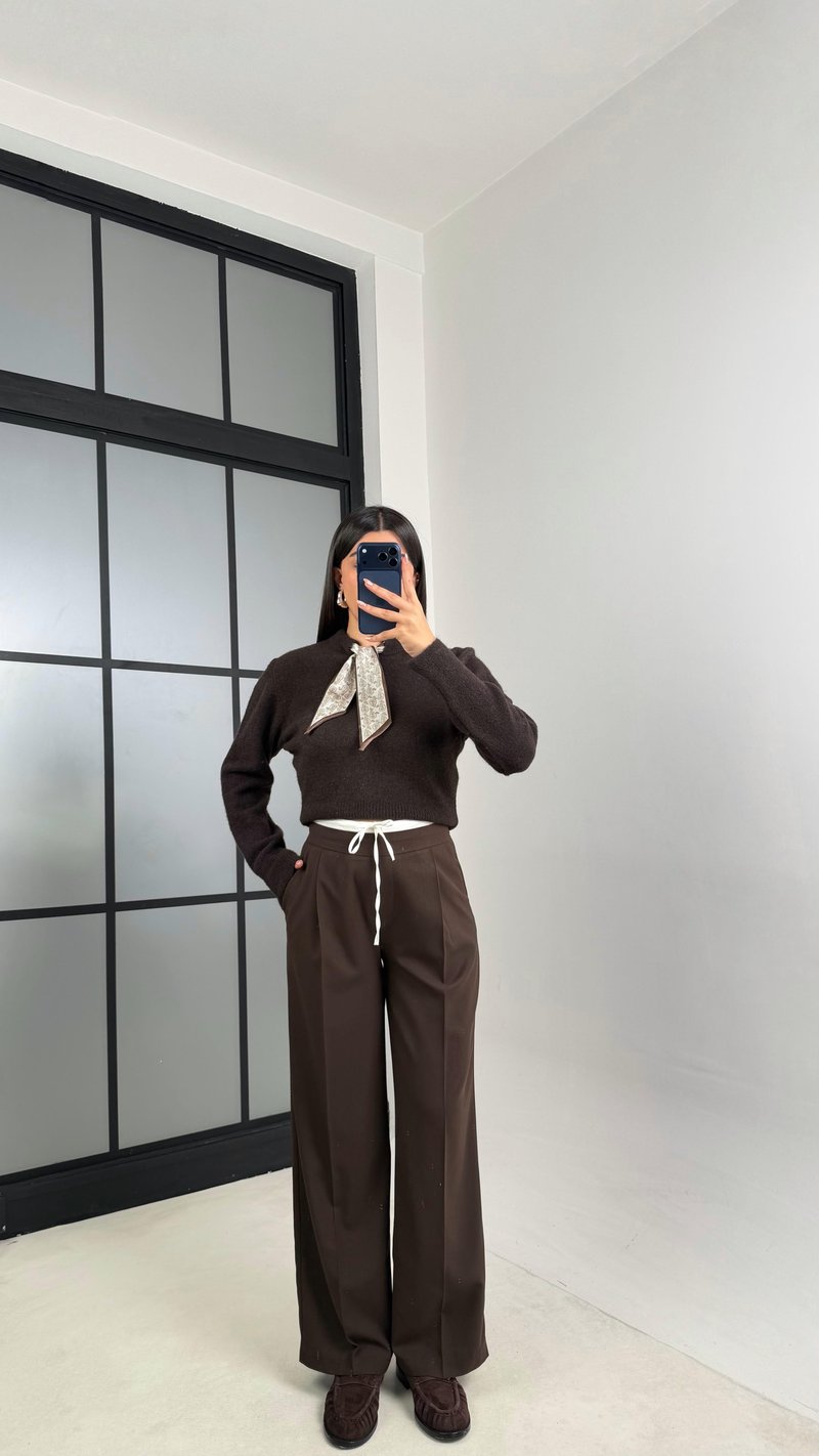 Acı Kahve Çift Bel Detaylı ZR Model Pantolon GAUS-00832
