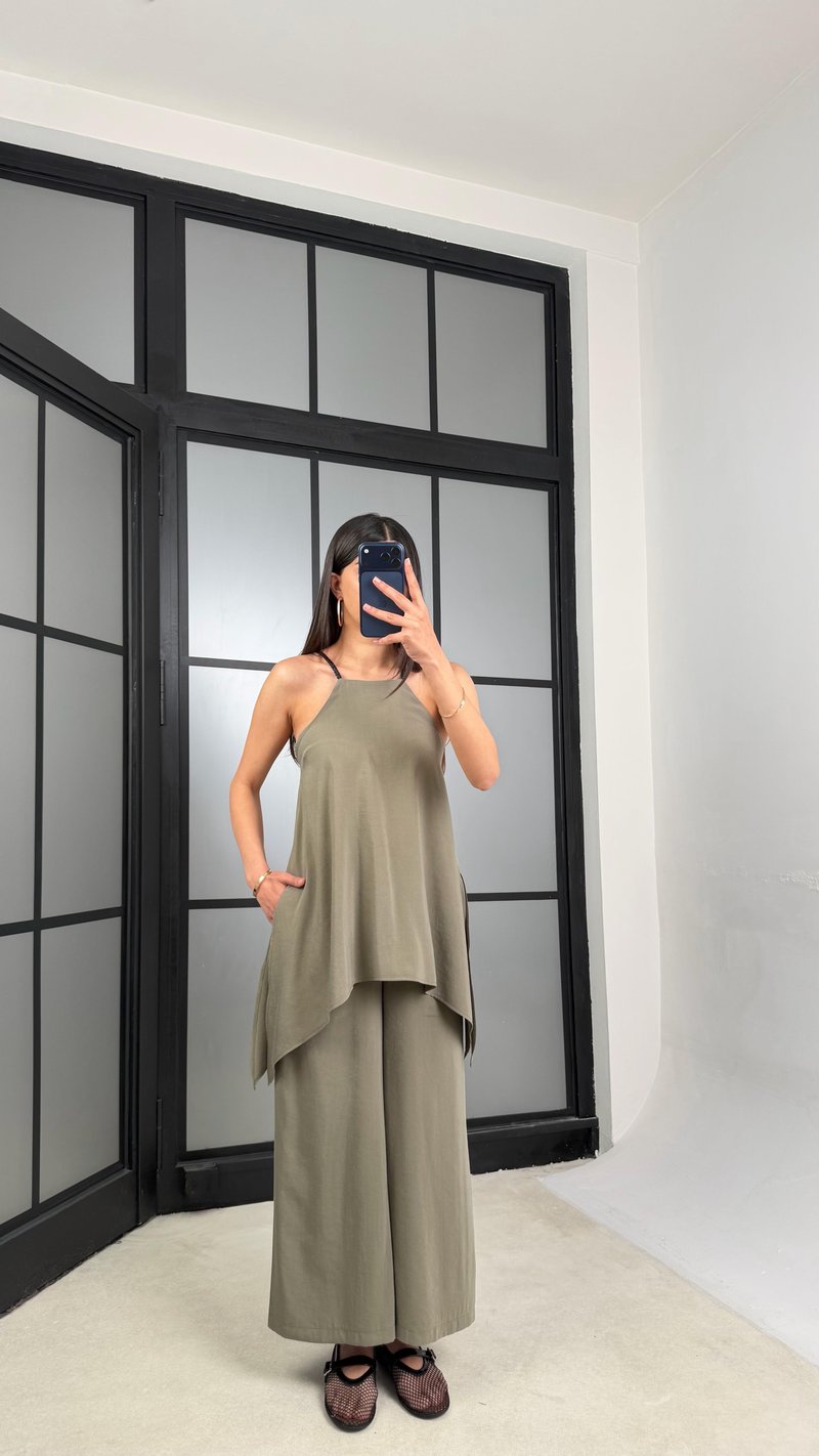 Yeşil Örgü Askılı Tencel Tulum GAUS-01436
