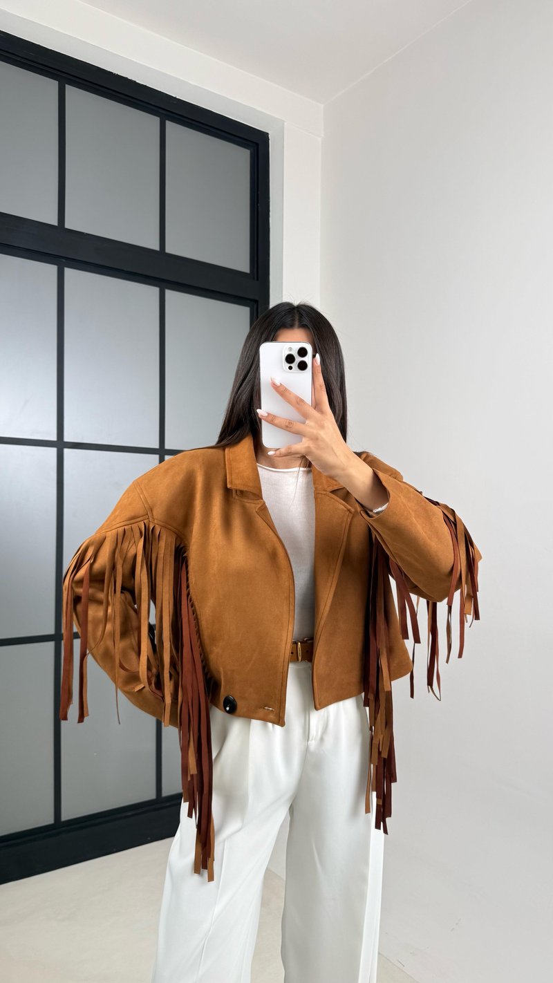 Camel Vintage Püsküllü Süet Ceket GAUS-00483