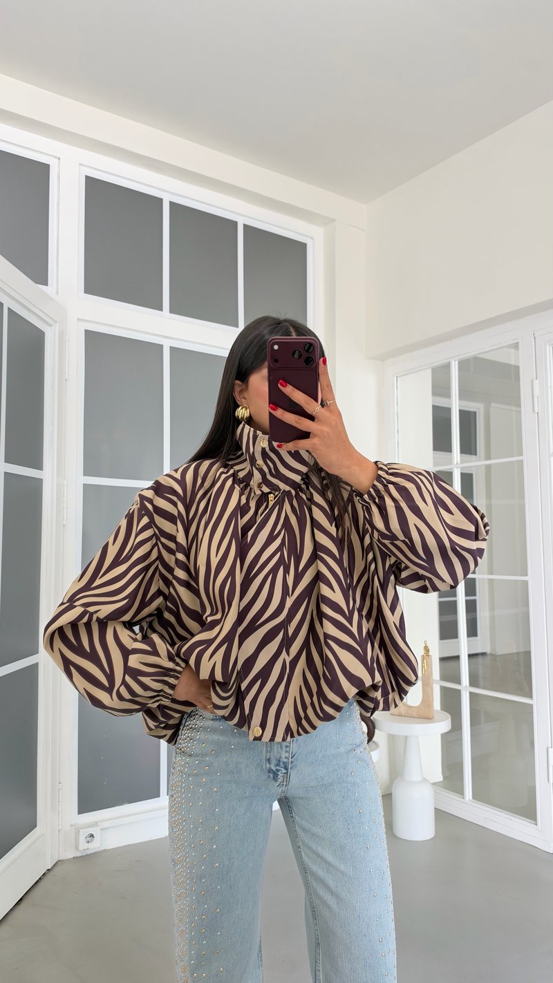 Kahve Zebra Desenli Astarlı Ceket GAUS-02240