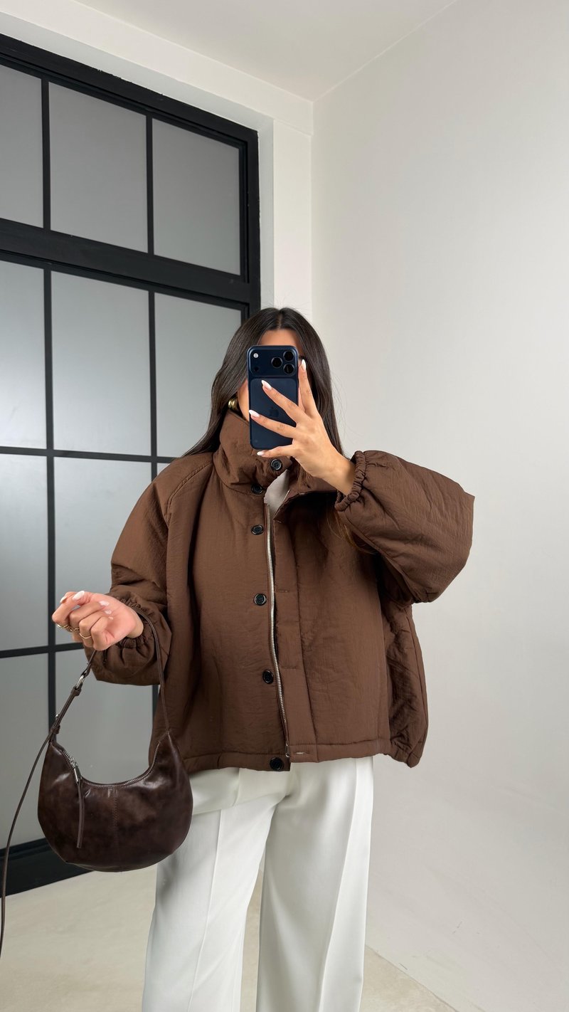 Kahve Oversize Astarlı Şişme Mont GAUS-00611