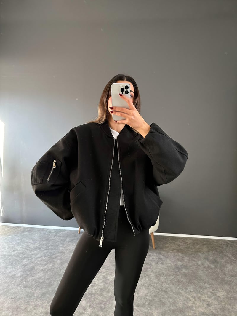 Siyah Premium Kaşe Bomber Ceket 