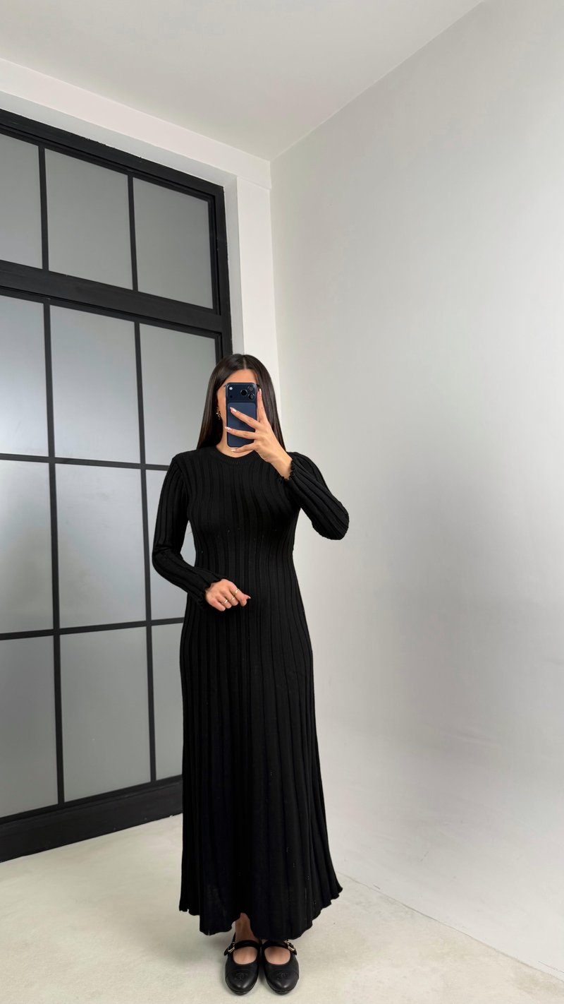 Siyah Kuşak Detaylı Triko Elbise GAUS-00812