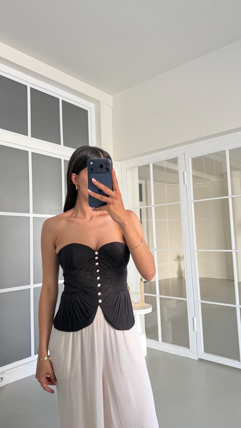 Siyah Pileli Düğme Detaylı Tasarım Korse GAUS-01621