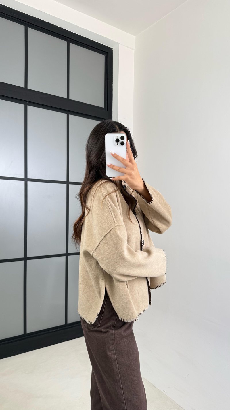 Camel Dikiş Detaylı Kaşe Ceket GAUS-00555