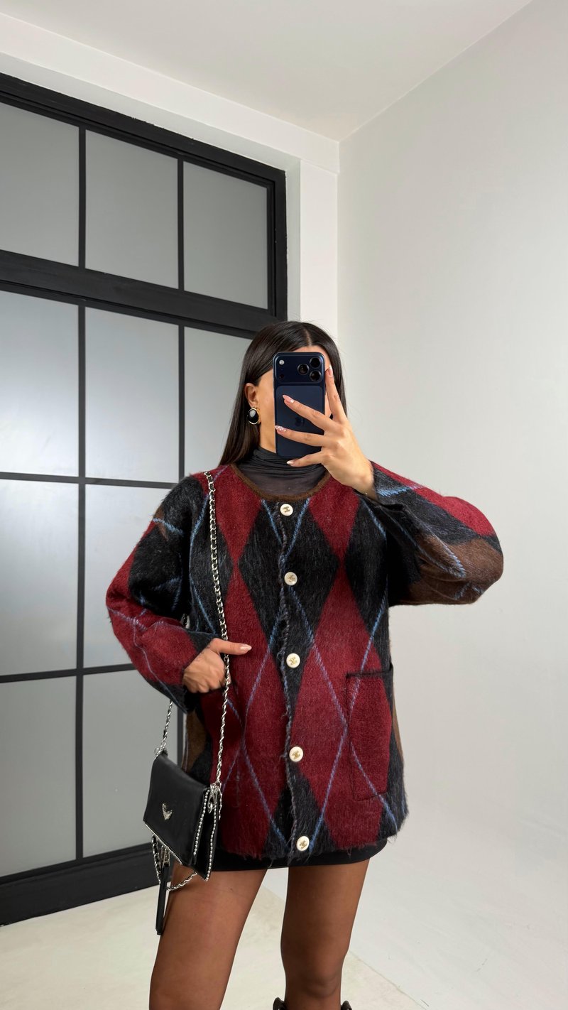 Bordo Baklava Desenli Muadil Hırka GAUS-00793