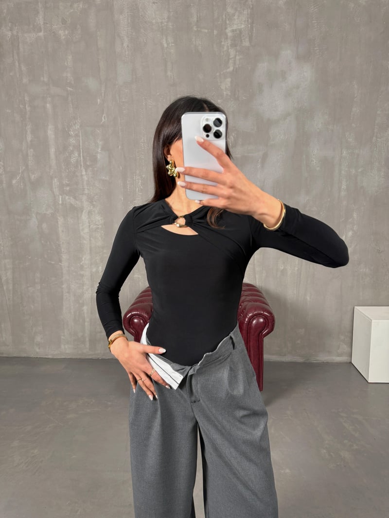 Payne Siyah Metal Toka Detaylı Bodysuit