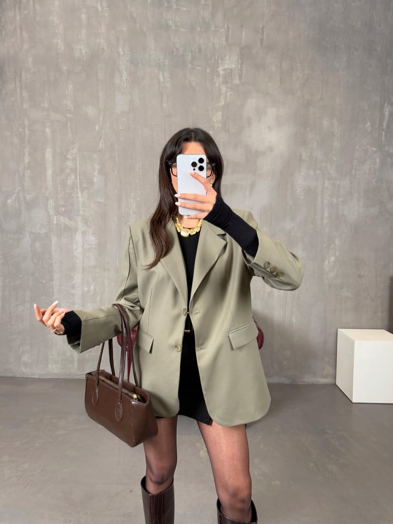 Lenora Haki Astarlı Blazer Ceket