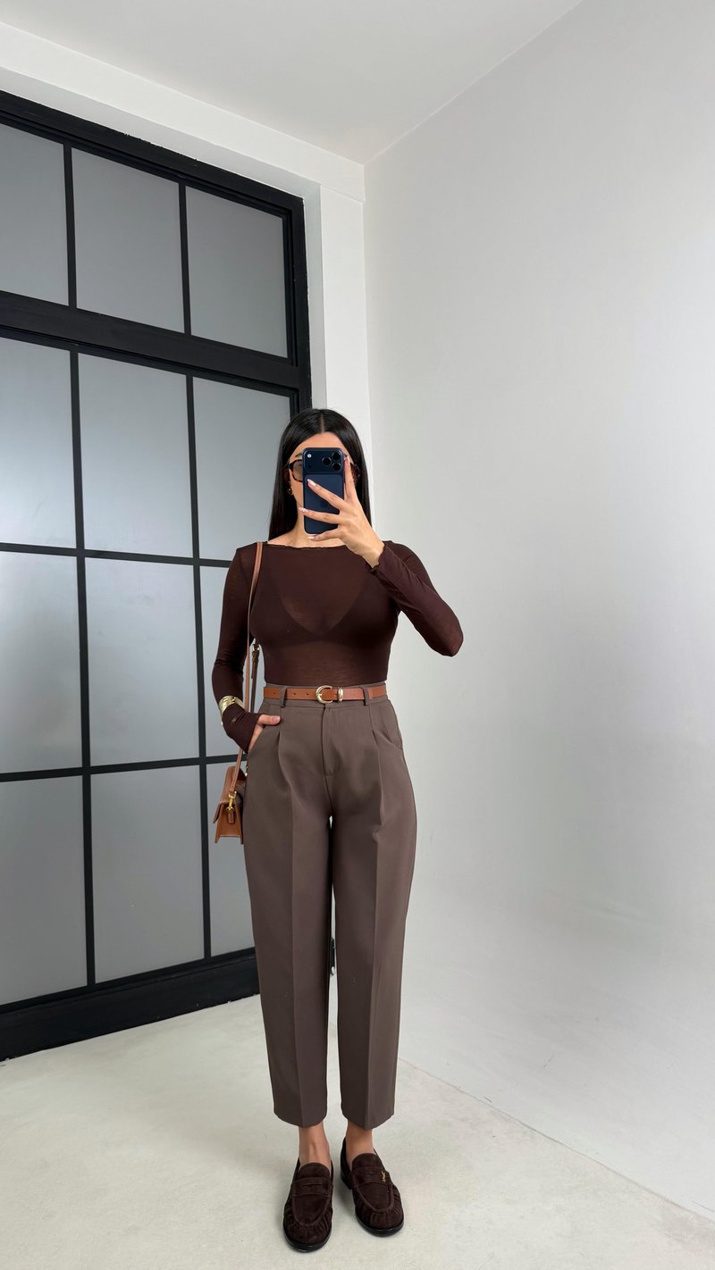 Acı Kahve Kemerli ZR Model Pantolon GAUS-00816