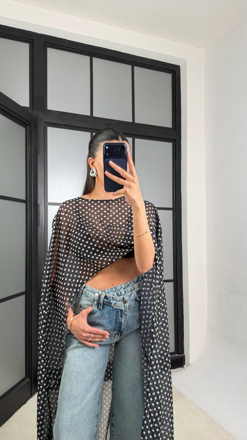 Puantiyeli Şifon Maxi Boy Pelerin GAUS-01457