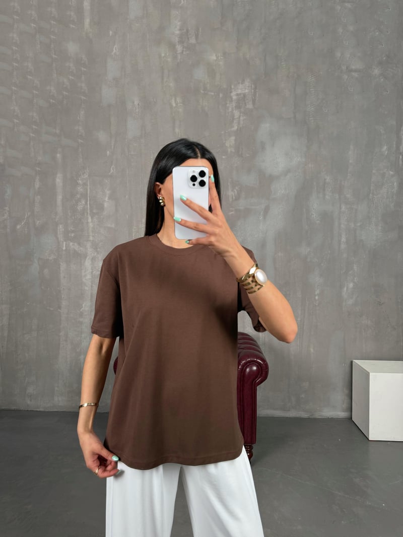 Kahve Bisiklet Yaka Tshirt Gaus00250