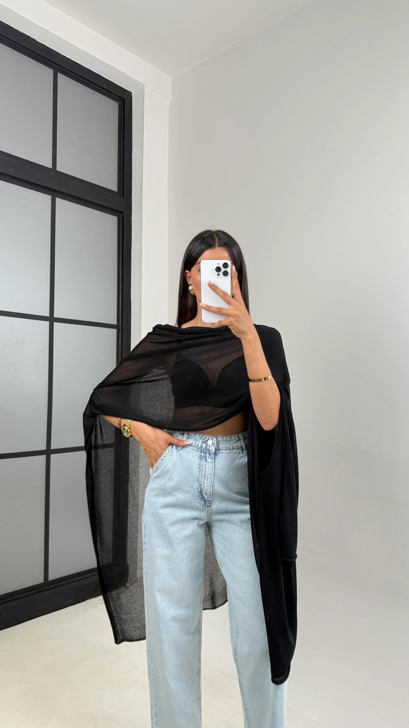 Siyah Md Muadil Tasarım Triko Pelerin GAUS-01185