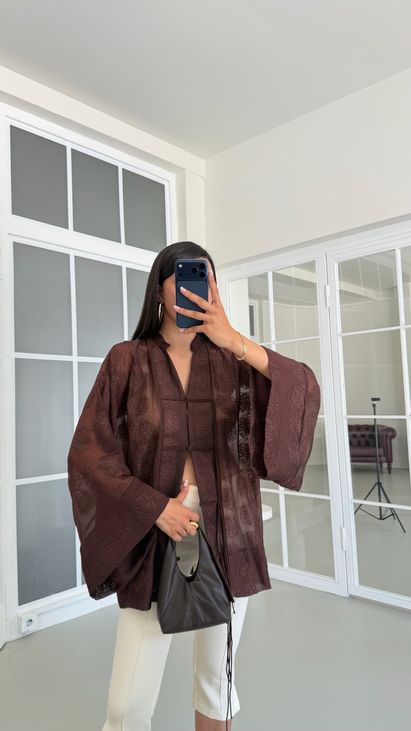 Kahve Çin Düğme Detaylı Premium Gömlek GAUS-01711