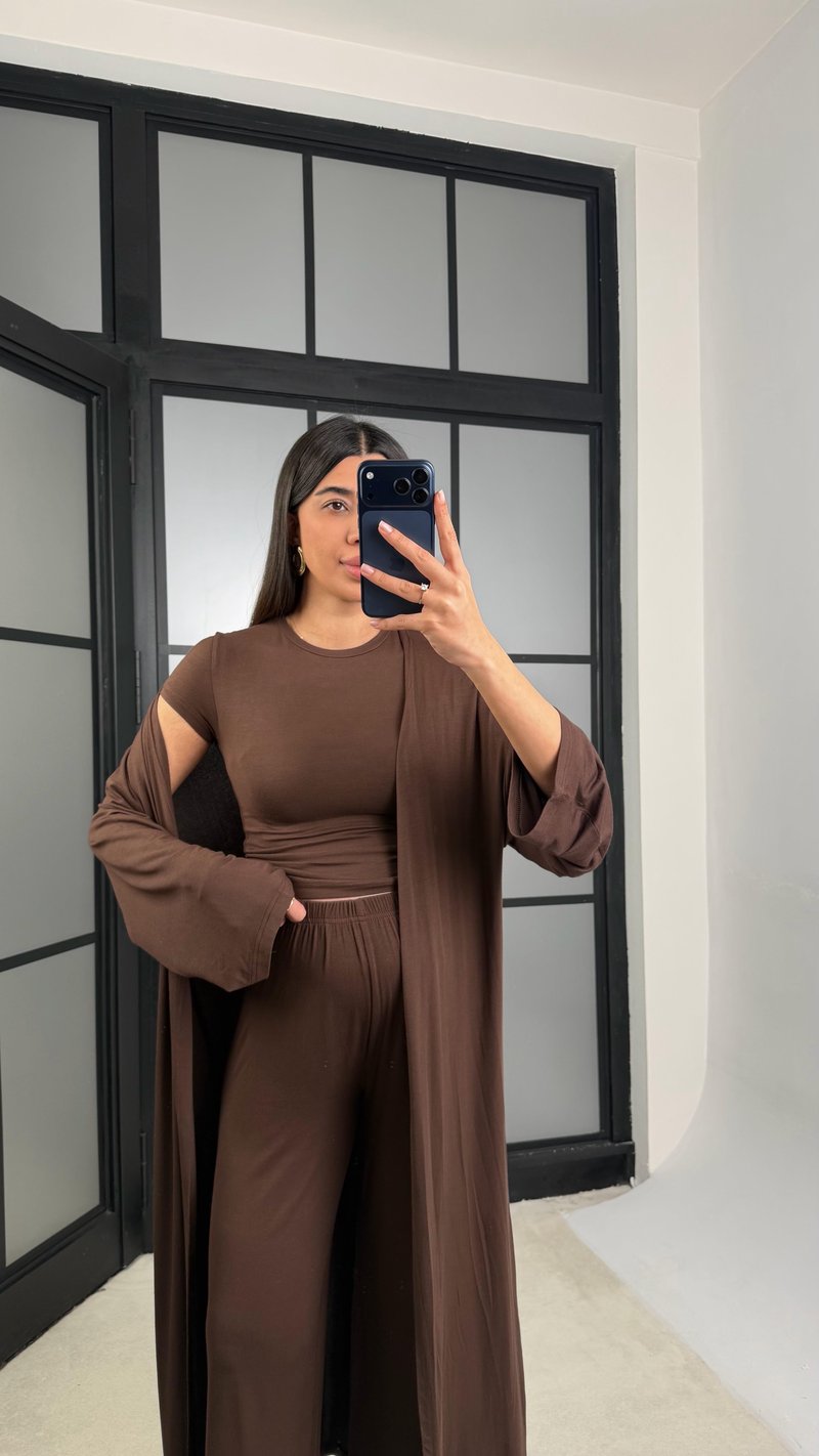 Kahve Kaşmir Yumuşak Dokulu Likralı 3lü Premium Takım GAUS-01171