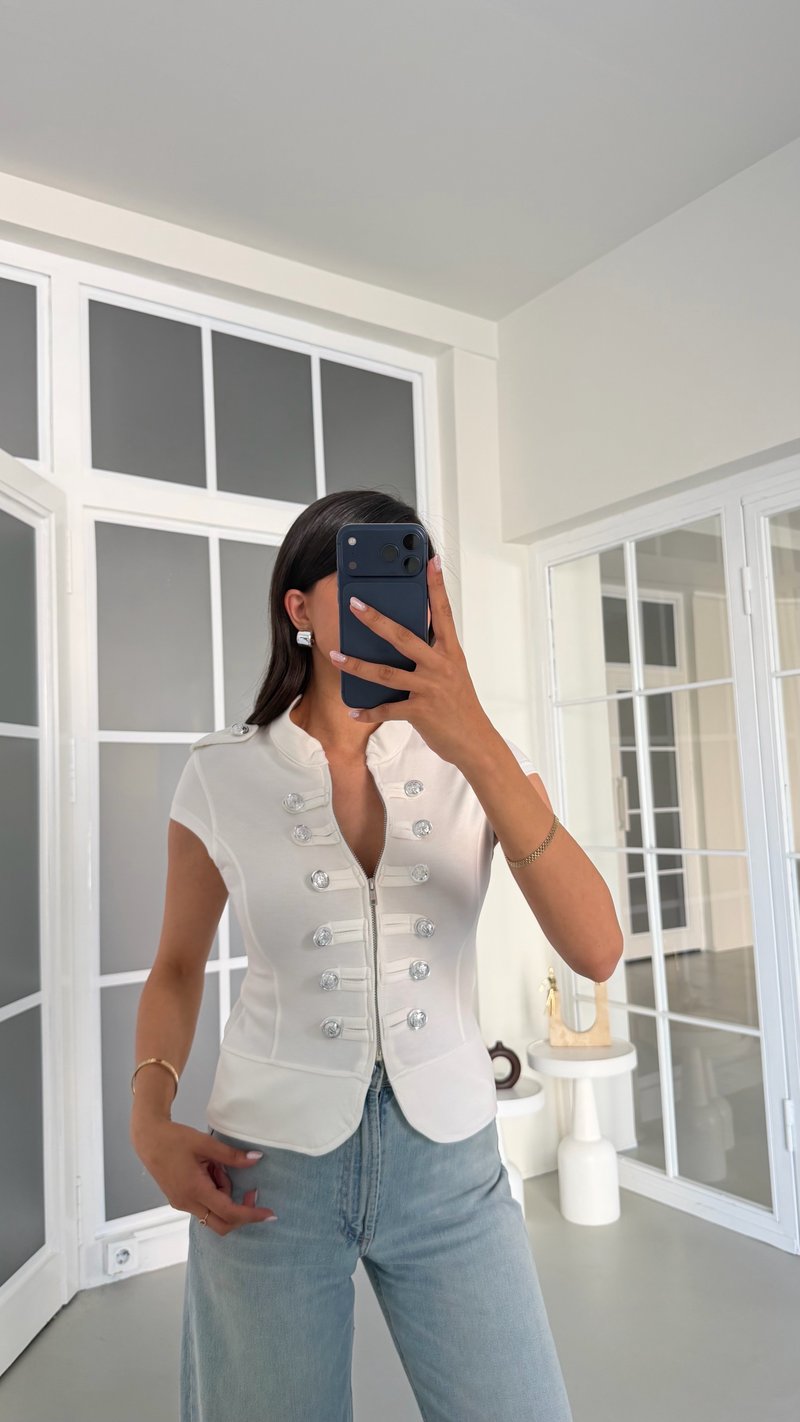 Ekru Apoletli Fermuarlı Modal Kumaş Yelek GAUS-01780