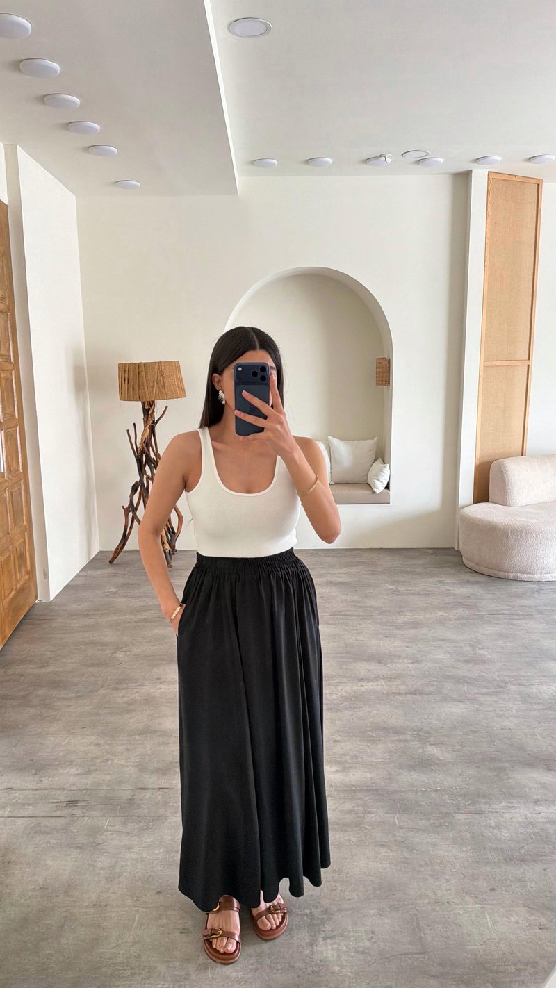 Siyah Beli Lastikli Tencel Etek GAUS-01321