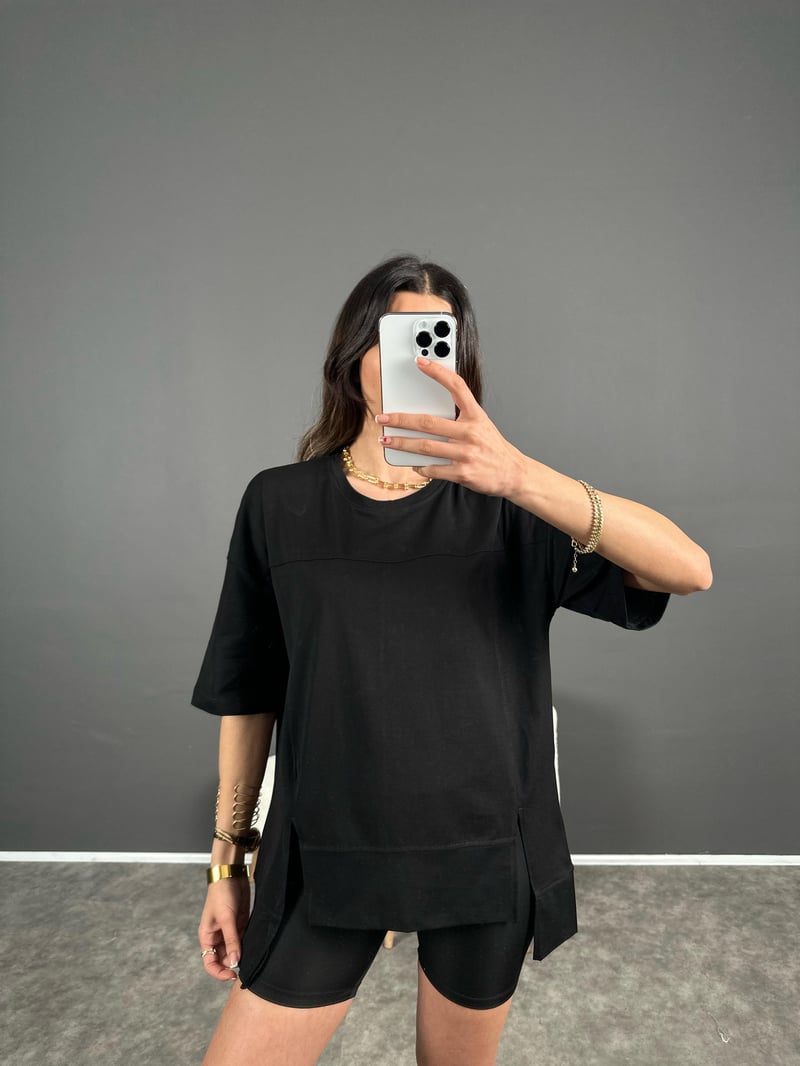 Luni Siyah Tasarım Oversize Tshirt