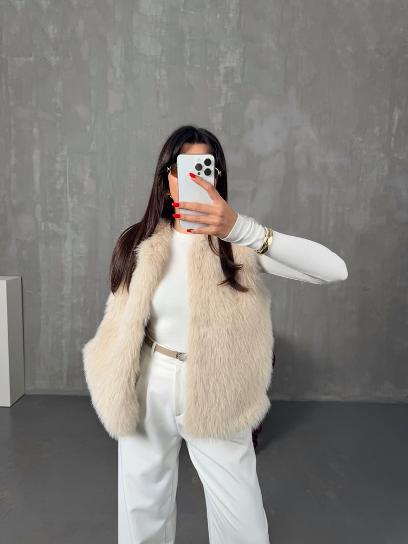 Tilly Taş Peluş Astarlı Kürk Yelek