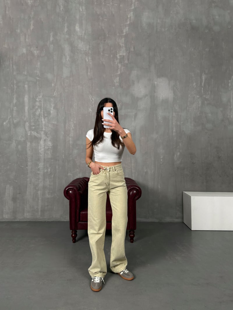 Ricco Washed Bone Wide Leg Jean