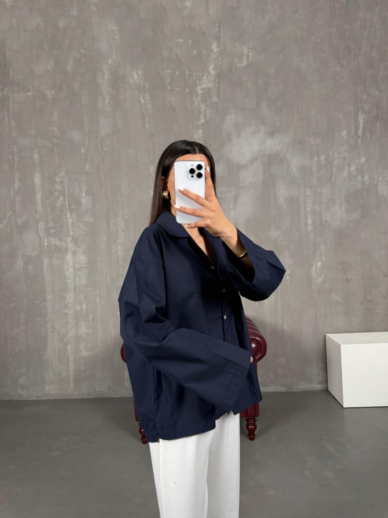 Lacivert Poplin Oversize Gömlek Gaus00066
