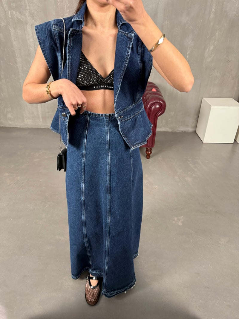 Novat Lacivert Uzun Denim Etek