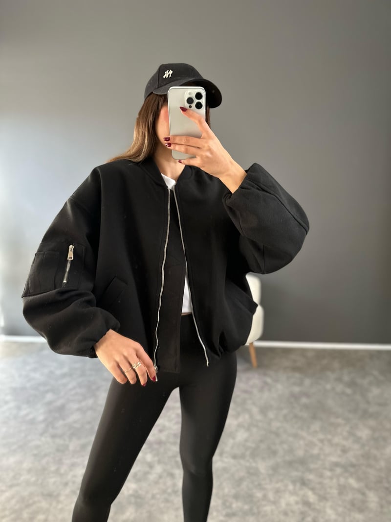 Siyah Premium Kaşe Bomber Ceket 