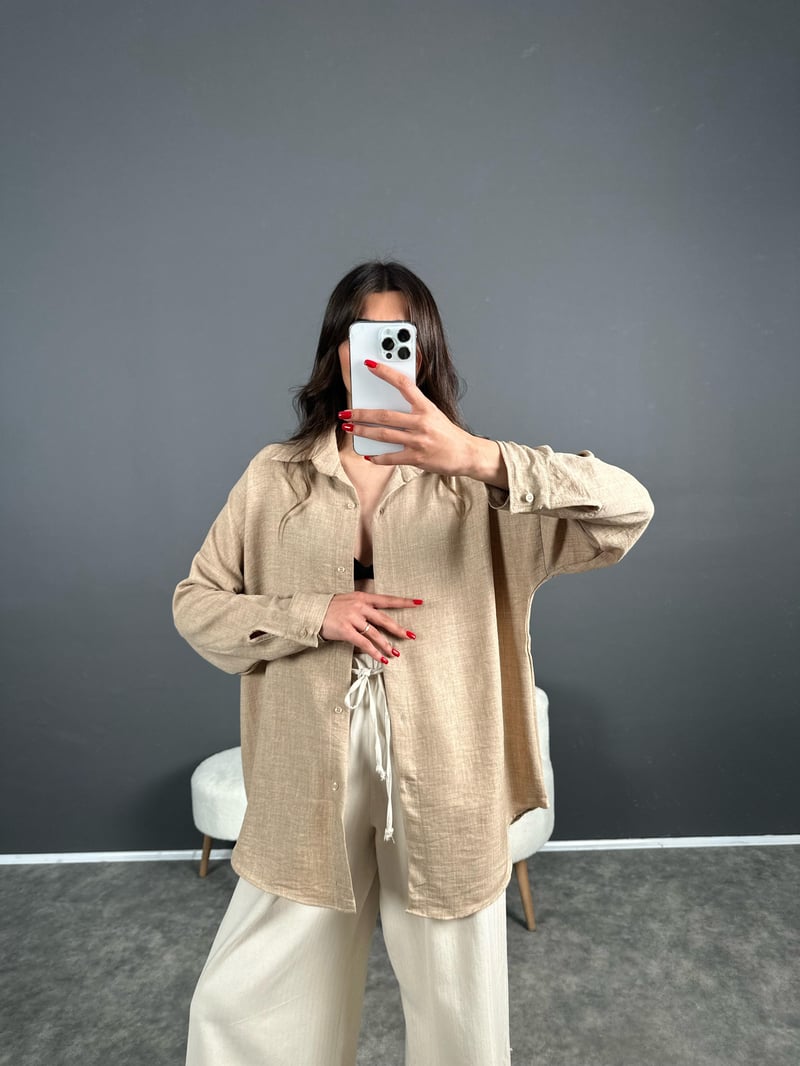 Daria Bej Keten Oversize Gömlek
