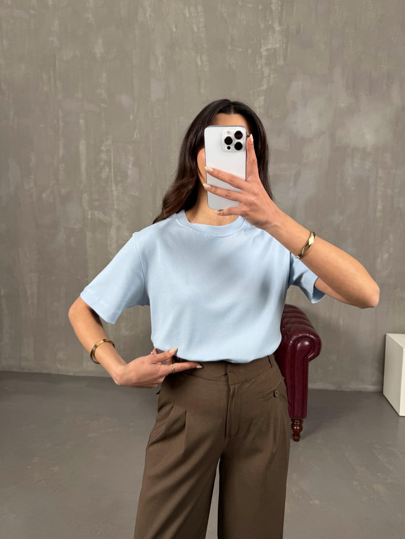 Nivon Mavi Pamuklu Bisiklet Yaka Basic Tshirt